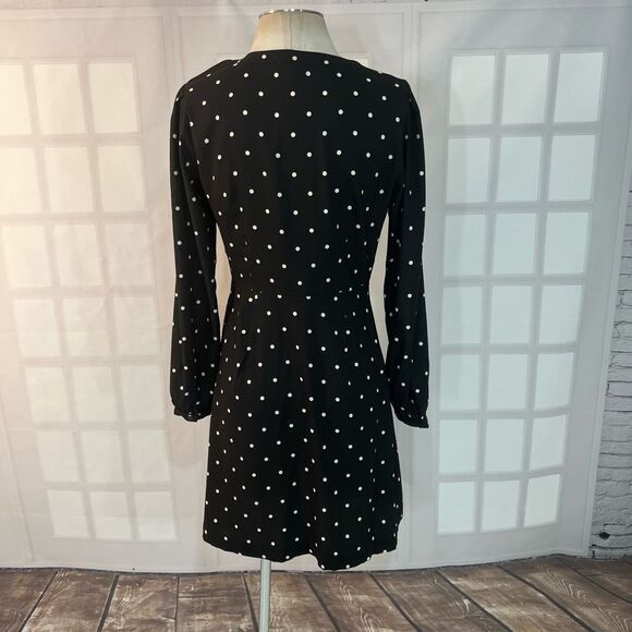 Loft Black White Polka Dot Long Sleeve Mini Button Down Shirt Dress Size 2 - Picture 5 of 9